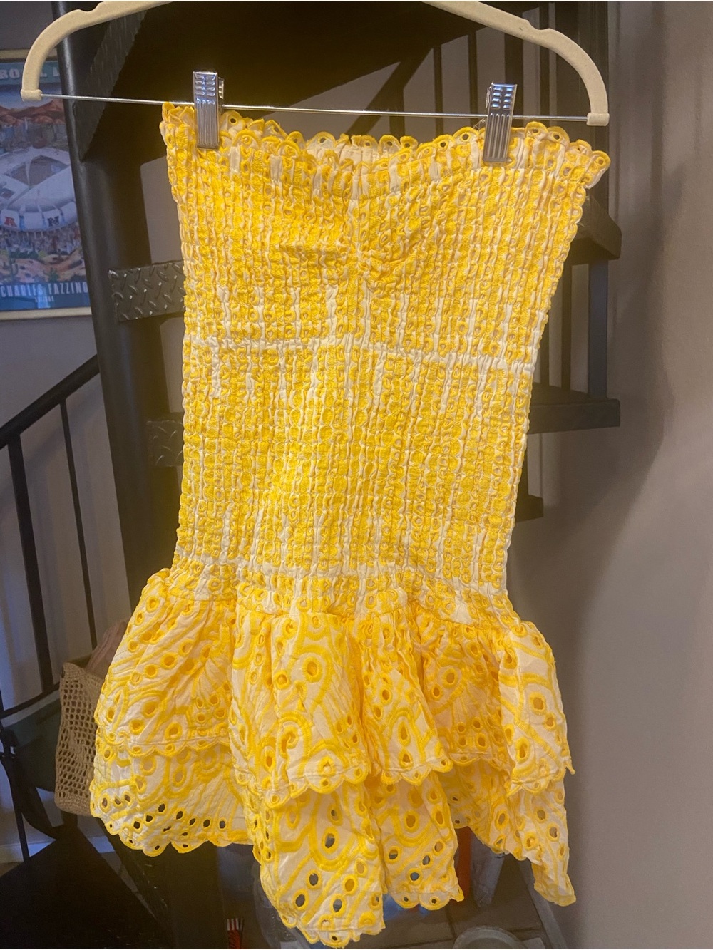 Jessica Bara Yellow Smocked Ruffle Mini Dress
